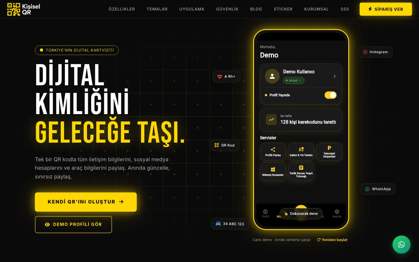 Sitio web de Kişisel QR en escritorio