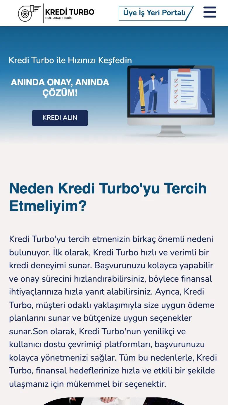 Sitio web de Kredi Turbo en móvil