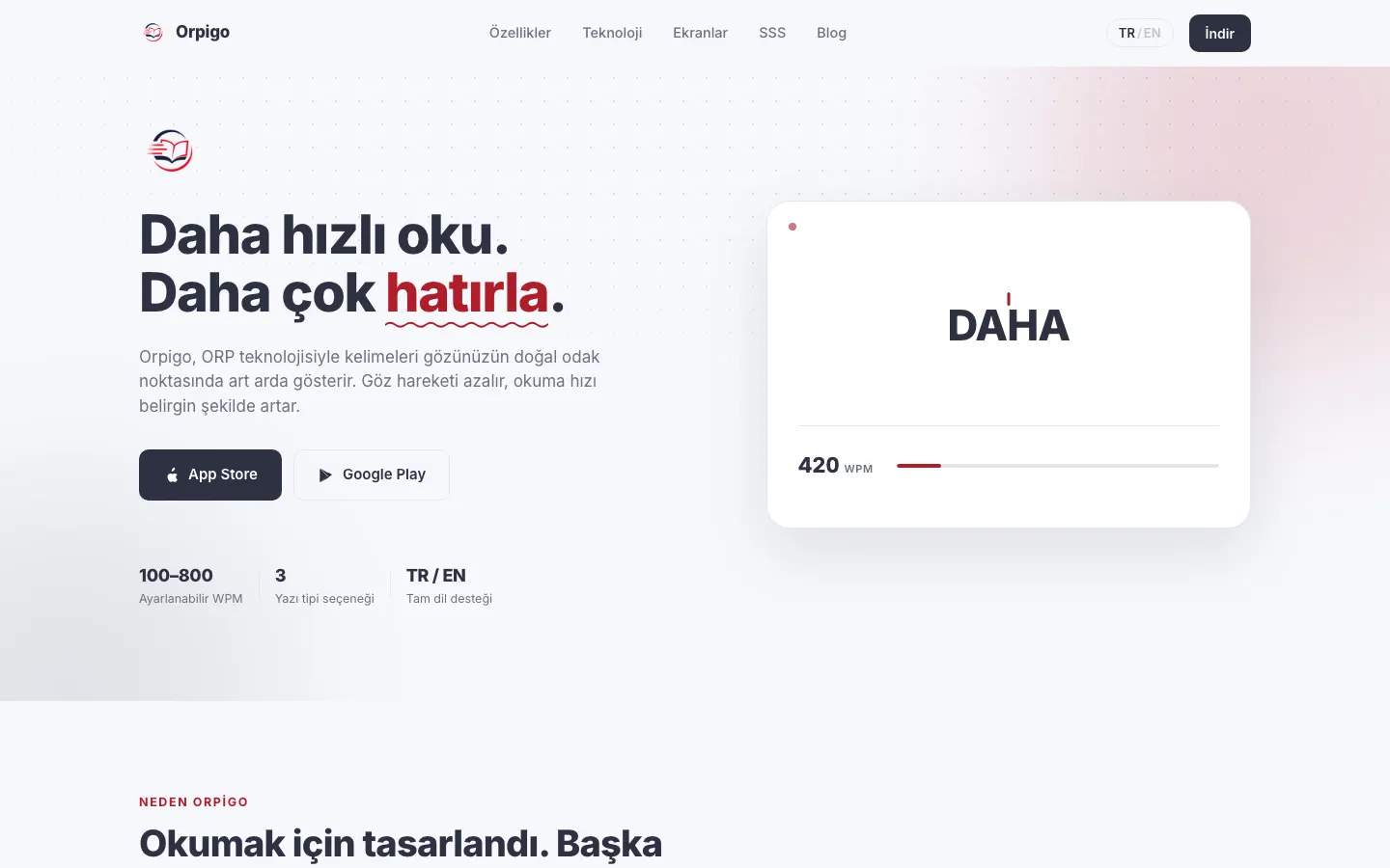 Sitio web de Orpigo en escritorio